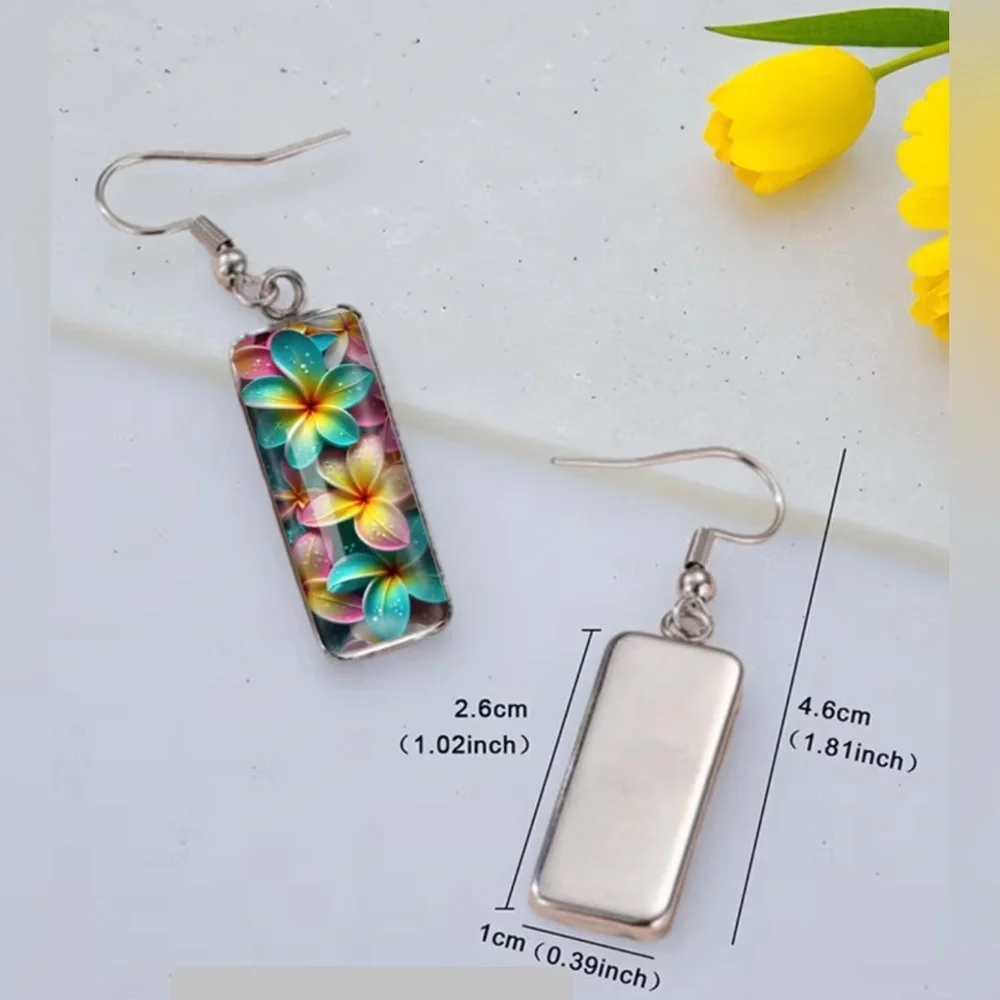Colorful Floral Rectangular Drop Earrings - Multicolor_6